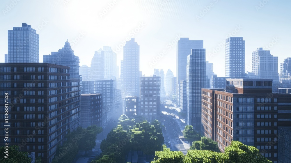 Hazy cityscape skyline with skyscrapers and buildings. Hazy cityscape skyline with skyscrapers and buildings.