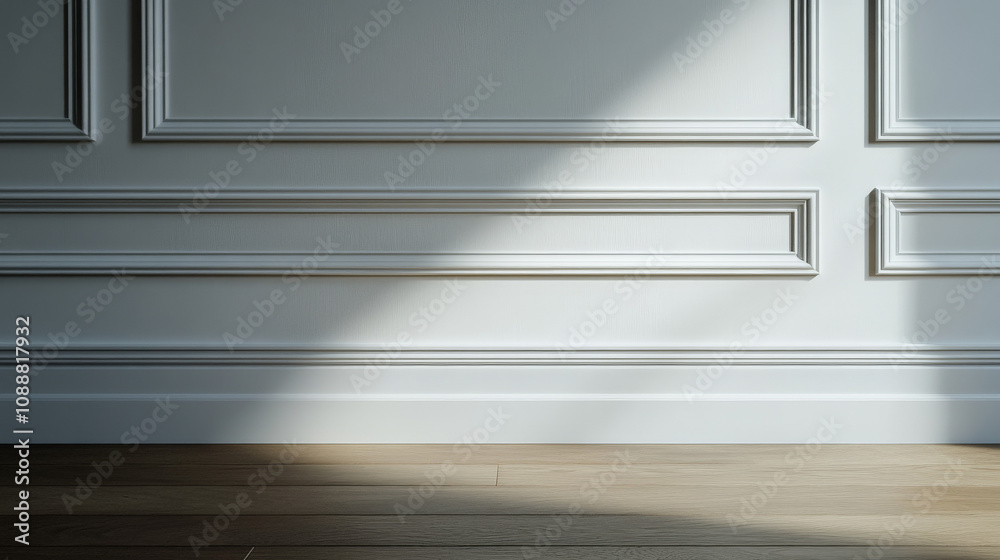 An elegant white wall with intricate wainscoting An elegant white wall with intricate wainscoting