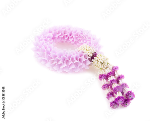 Fresh flower garland on white background