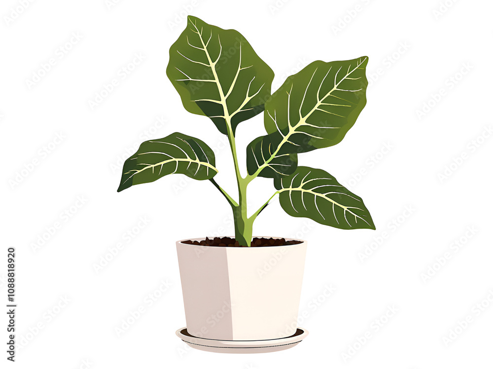 Ficus Lyrata, also known as the Fiddle Leaf Fig, grown in a sleek white pot, a modern indoor plant isolated on a transparent background. Ficus Lyrata, also known as the Fiddle Leaf Fig, grown in a sleek white pot, a modern indoor plant isolated on a transparent background.