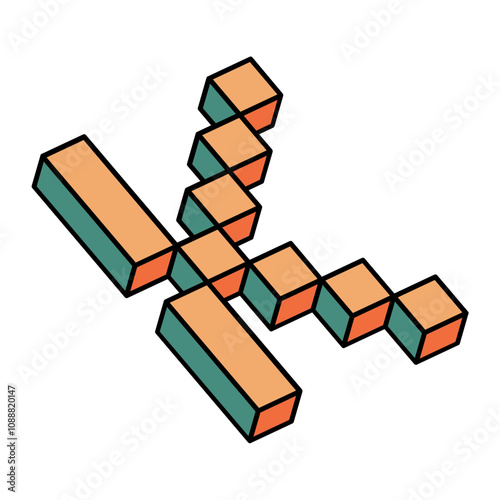 Isometric Colorful letter K, 3D alphabet illustration