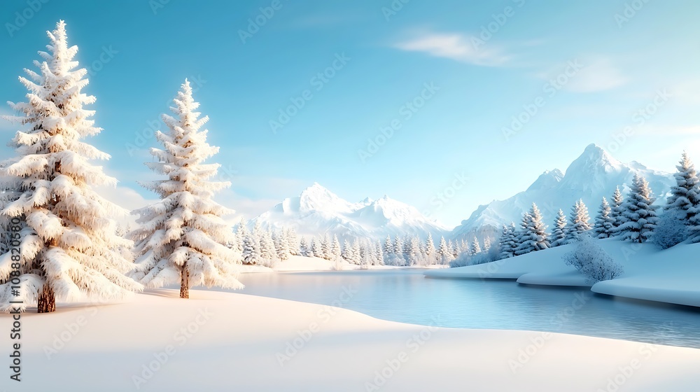 Breathtaking snowy landscape of majestic mountains and towering evergreen trees in a tranquil winter wonderland Peaceful calm and serene scene of a frozen valley with a pristine Breathtaking snowy landscape of majestic mountains and towering evergreen trees in a tranquil winter wonderland Peaceful calm and serene scene of a frozen valley with a pristine