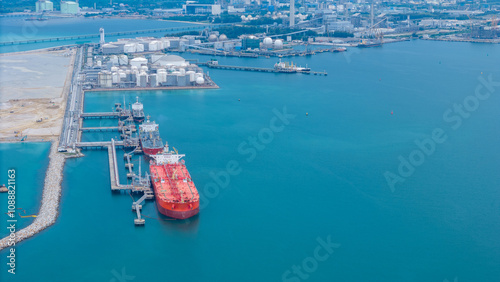 Oil tanker ship. Red Oil Tanker runing in the ocean sea. petroleum ship transportation import export fuel energy across red ocean sea. Vessel transport Gas to customs photo