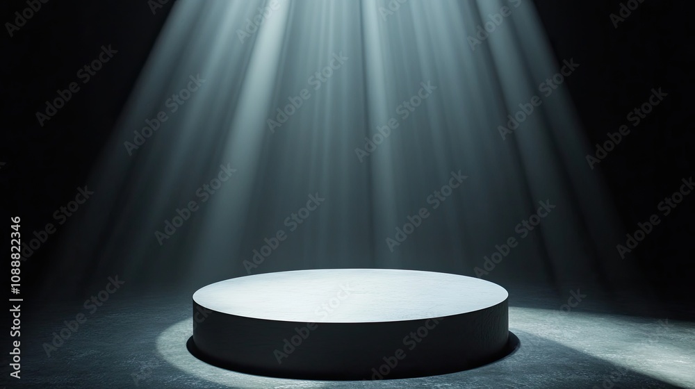 Illuminated round pedestal on dark background. Illuminated round pedestal on dark background.
