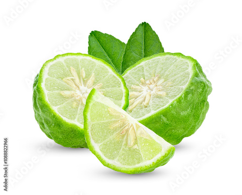 Fresh kaffir lime on white background photo