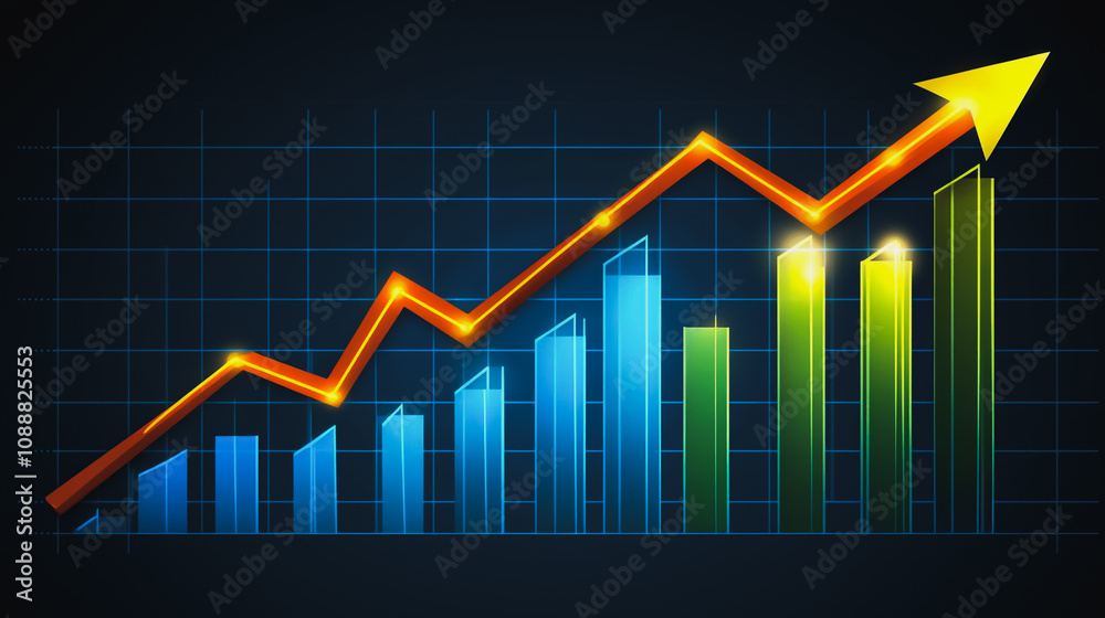 Fototapeta premium Abstract black background with 3D Colorful charts and graphs with statistics to innovative analyze business potential and forecast future development of companies growth.