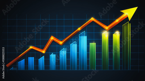 Abstract black background with 3D Colorful charts and graphs with statistics to innovative analyze business potential and forecast future development of companies growth.