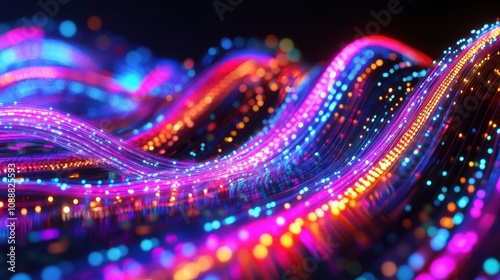 Abstract Wavy Pattern of Brightly Colored Lights