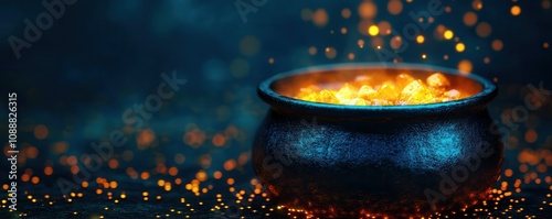 Wallpaper Mural A glowing cauldron emits bright sparks against a dark background, creating a mystical atmosphere filled with enchanting light. Torontodigital.ca