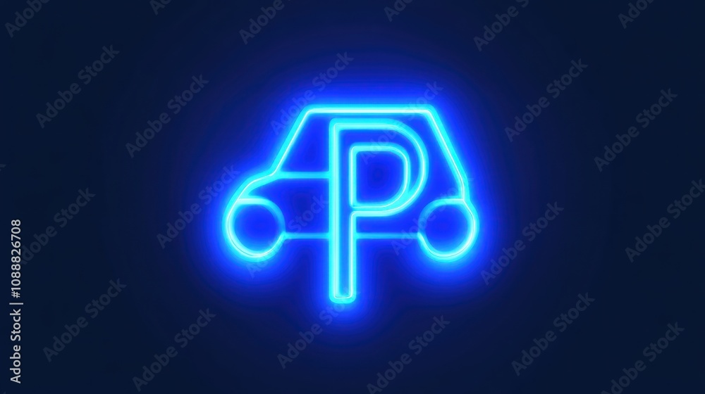 Glowing neon parking sign. Glowing neon parking sign.