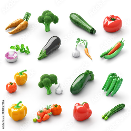 Wallpaper Mural Fresh Organic Vegetables and Fruits Assortment on White Background Torontodigital.ca