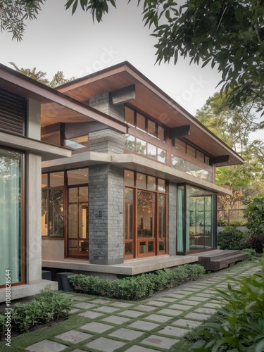 Wallpaper Mural Modern Contemporary Home with Floor-to-Ceiling Windows and Beautiful Landscaping Torontodigital.ca