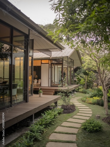 Wallpaper Mural Modern Contemporary Home with Floor-to-Ceiling Windows and Beautiful Landscaping Torontodigital.ca