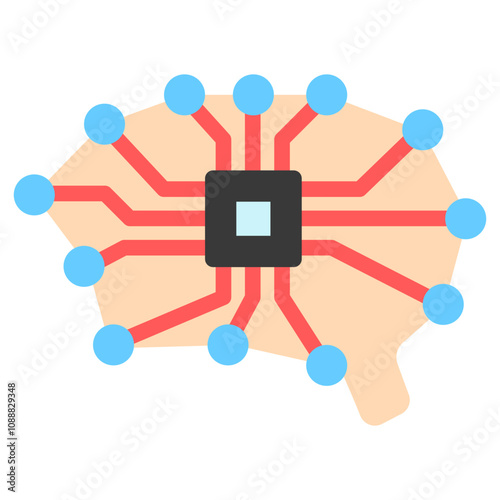 Neural Network flat color icon. use for modern concept, print, UI, UX kit, web and app development. Vector EPS 10, related to artificial intelligence, technology theme.