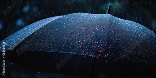  a black umbrella in heavy rain photo