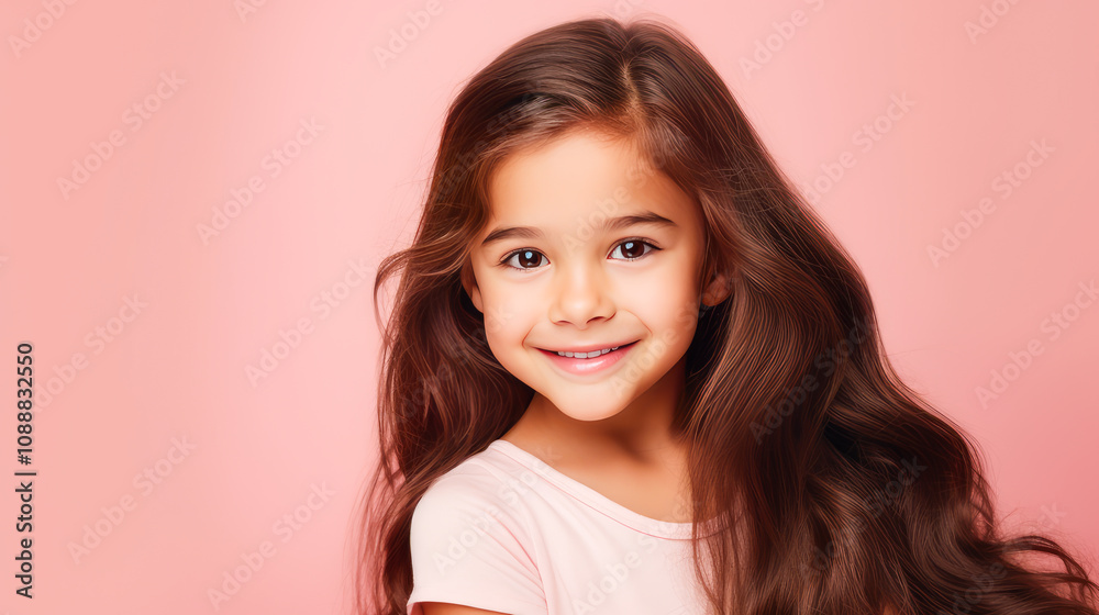 Portrait of smiling latin american girl child with pink background. Portrait of smiling latin american girl child with pink background.