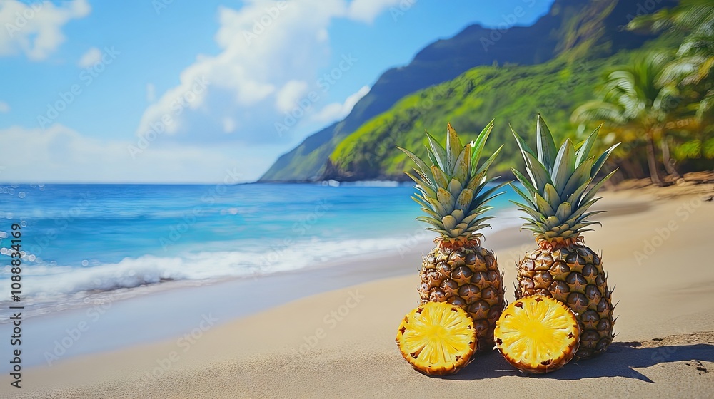 Two Pineapples on a Tropical Beach Two Pineapples on a Tropical Beach