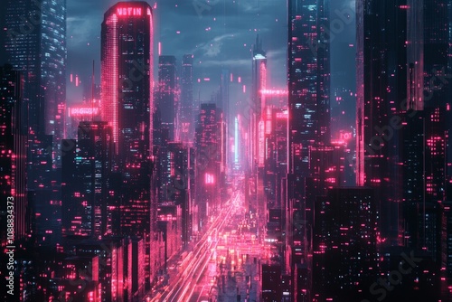 Wallpaper Mural Retro futuristic cyberpunk cityscape  a nighttime 80 s inspired pixel art illustration Torontodigital.ca