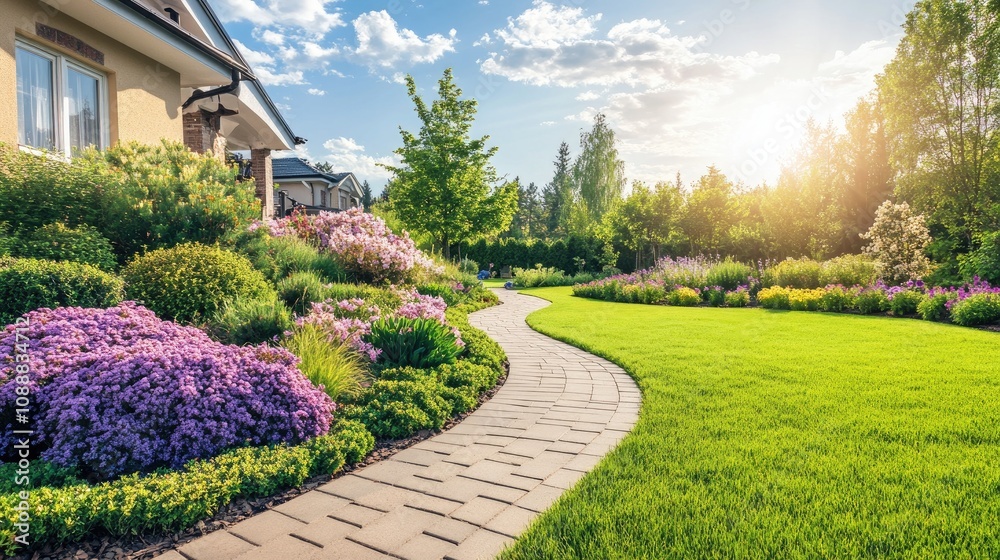 Fototapeta premium Charming Formal Garden with Well-Maintained Pathway