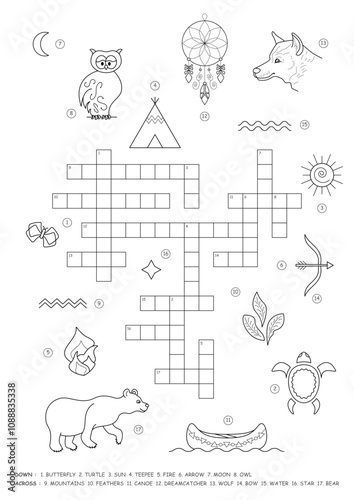 Crossword Puzzle. Native American. English language.