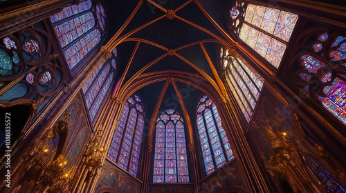 A Cathedral Ceiling with Stained Glass Windows