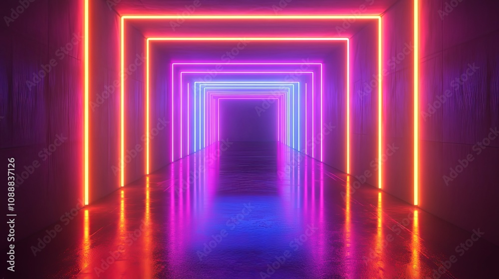 Fototapeta premium Neon Lights Abstract Background - Glowing Geometric Shapes