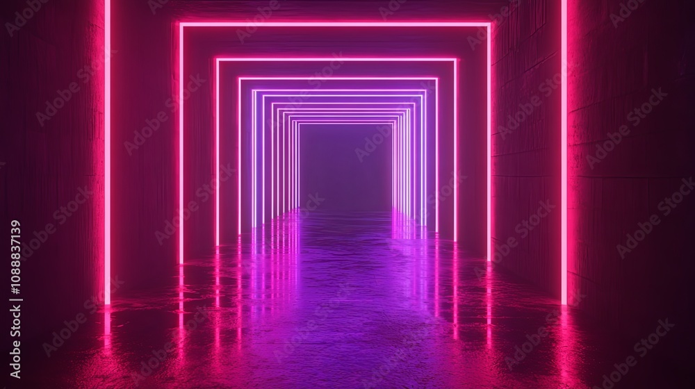 Neon Lights Corridor Abstract Futuristic Design Neon Lights Corridor Abstract Futuristic Design