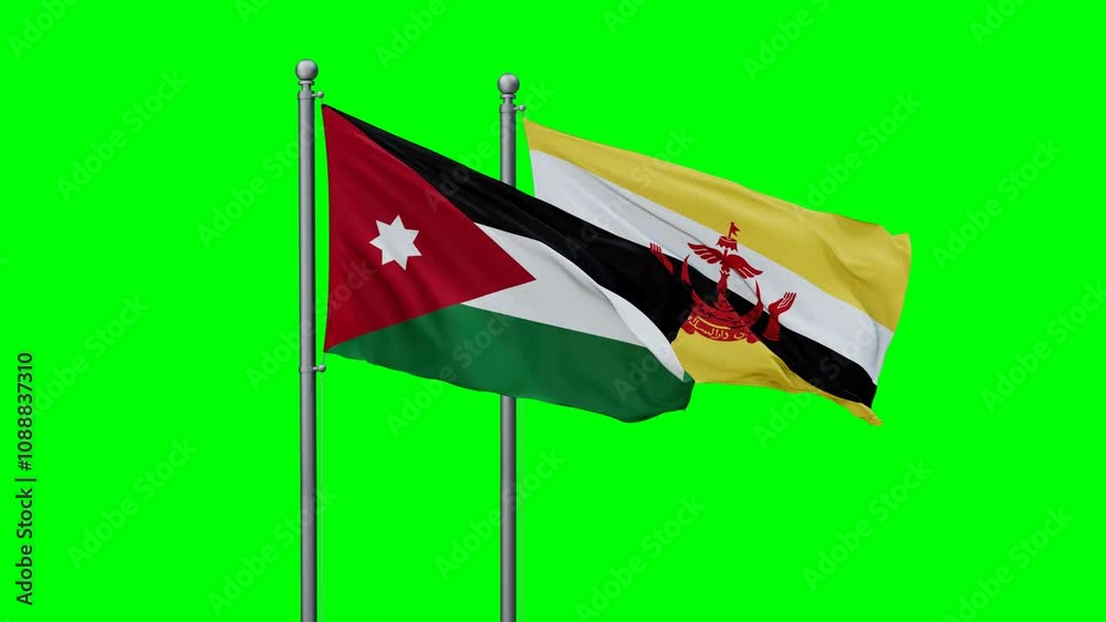 custom made wallpaper toronto digitalJordan and Brunei flags flying together, video concept of the relationship with colored chroma key for easy background remove