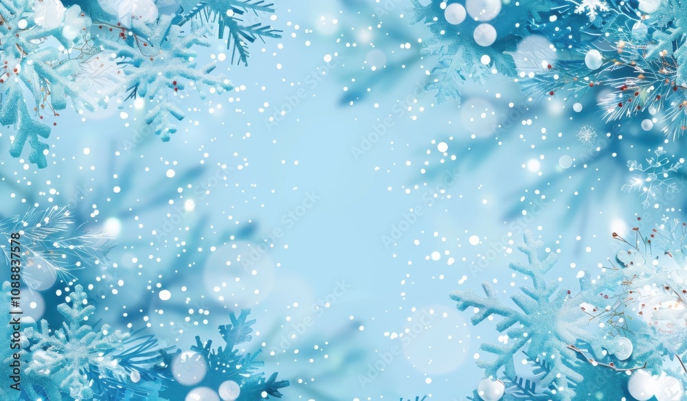A magical winter wonderland unfolds with a blue background and light-catching snowflakes swirling gracefully in the frosty air. A magical winter wonderland unfolds with a blue background and light-catching snowflakes swirling gracefully in the frosty air.