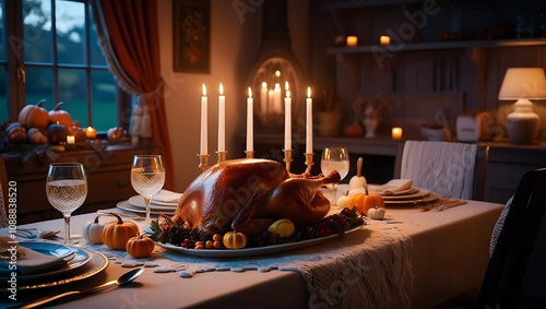 Cozy Thanksgiving Feast: A Magical Healing Retreat, Generative AI photo