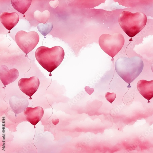 Heart-shaped balloons. Watercolor.