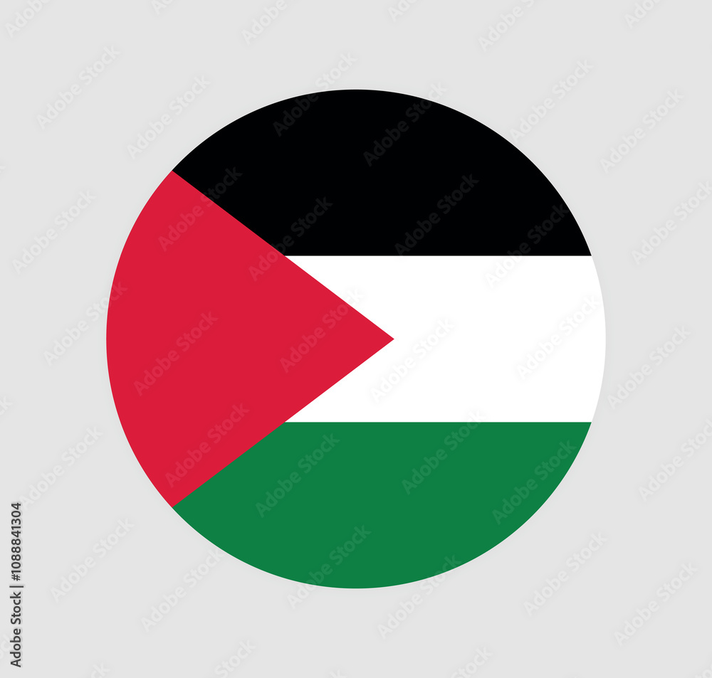 Palestine National Flag vector icon. Round flag of Palestine. Palestine National Flag vector icon. Round flag of Palestine.