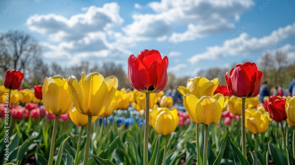 Obraz premium Vibrant Tulips in a Colorful Garden at Keukenhof