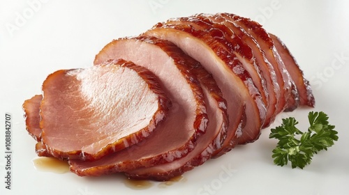 Honey-glazed ham slices. Generative AI