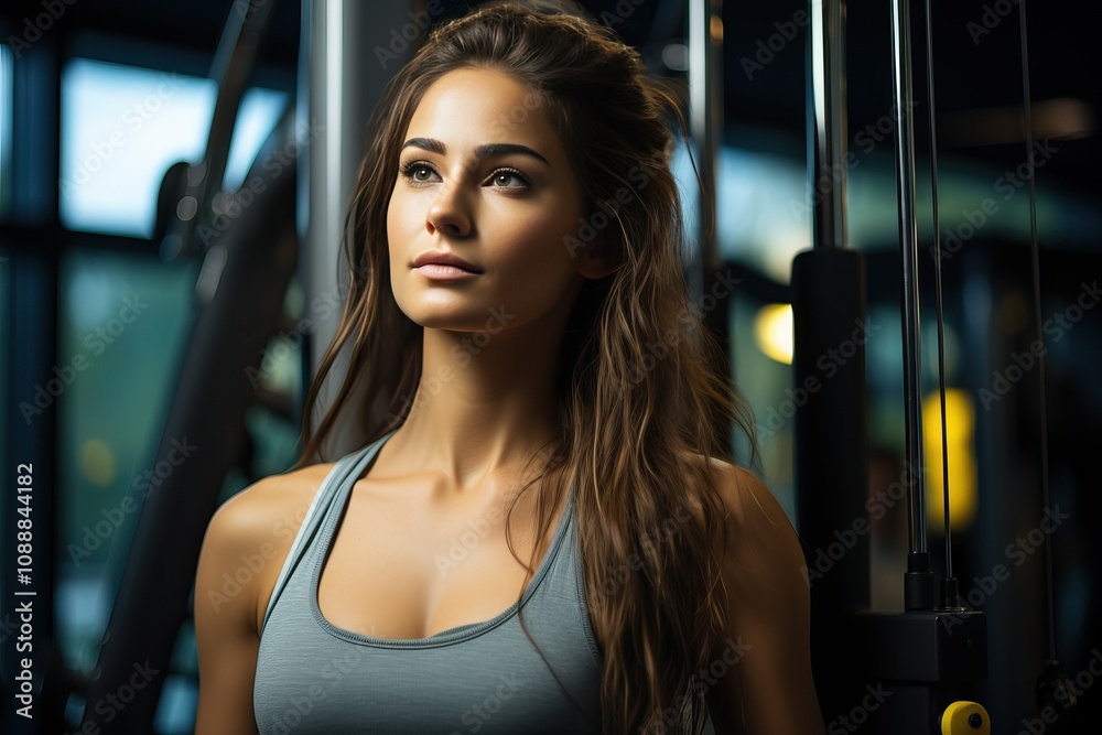 Portrait of a beautiful and athletic girl in a fitness gym. Portrait of a beautiful and athletic girl in a fitness gym.