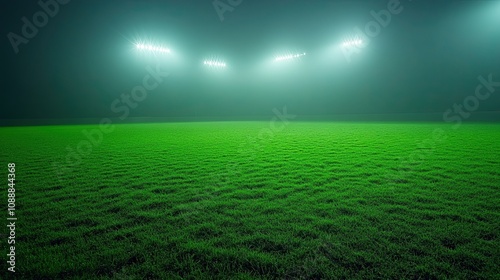 green soccer field with the winners' background in the spotlights  photo