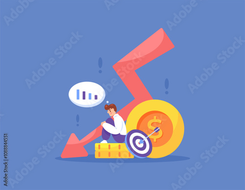 business collapse concept. bankrupt and failed business. economic and financial decline. illustration of a businessman depressed because of declining income or loss. flat style design. elements