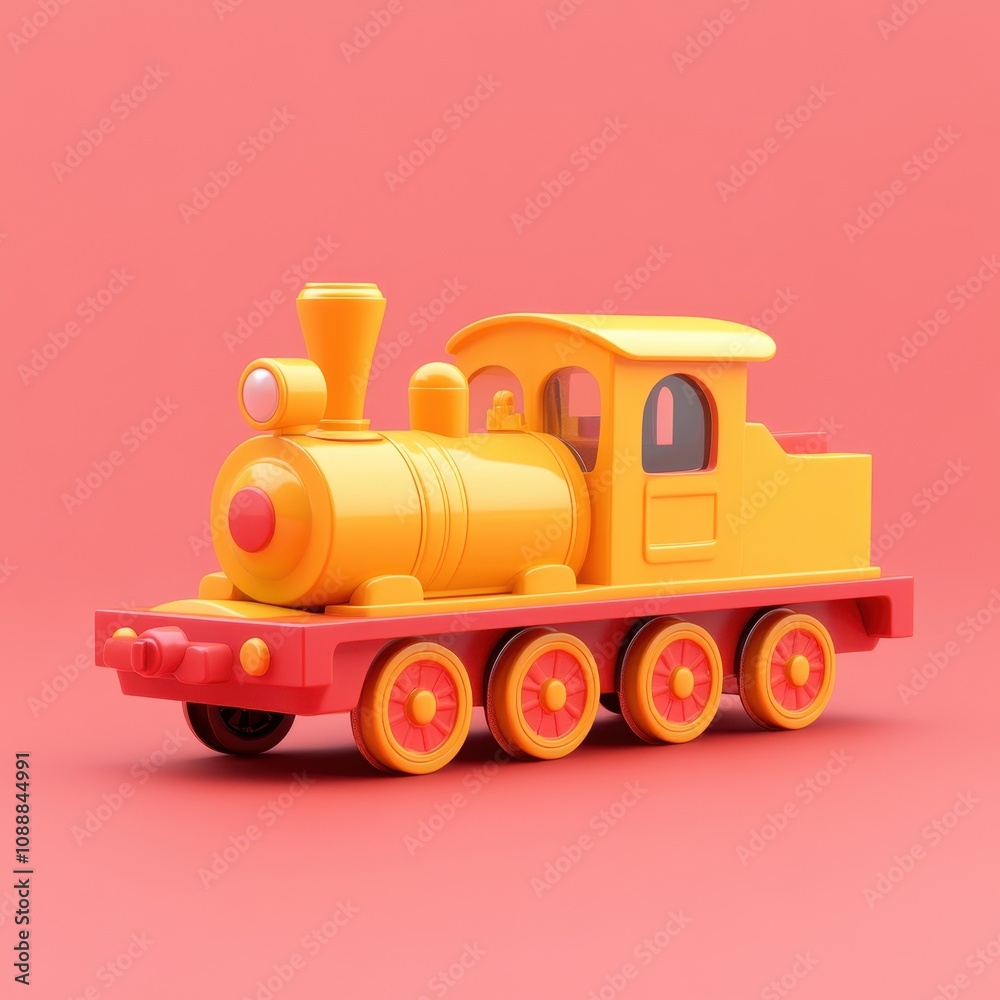 Vibrant Toy Train on Solid Coral Background Vibrant Toy Train on Solid Coral Background