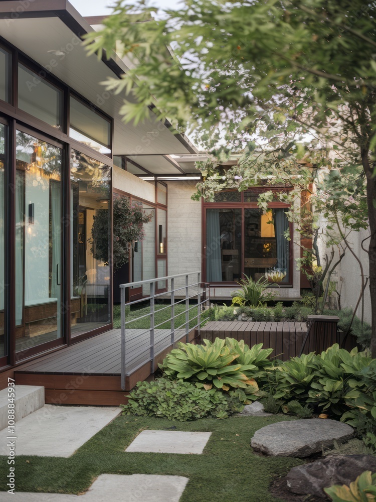 Obraz premium Modern Contemporary Home with Floor-to-Ceiling Windows and Beautiful Landscaping