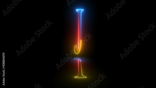 Glowing neon capital letter alphabet J animation. Letter "J" on black background. Educational concept.