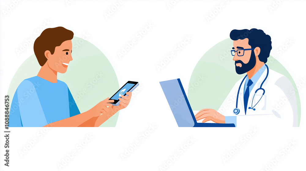 Online doctor appointment scheduling via smartphone, telemedicine concept, 2D illustration with mobile healthcare app for virtual consultations Online doctor appointment scheduling via smartphone, telemedicine concept, 2D illustration with mobile healthcare app for virtual consultations