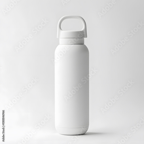 white water bottle mockup, lid with handle, white background, high resolution photography