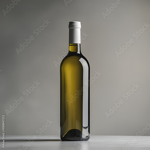 wine bottle white label mockup, grey background photo