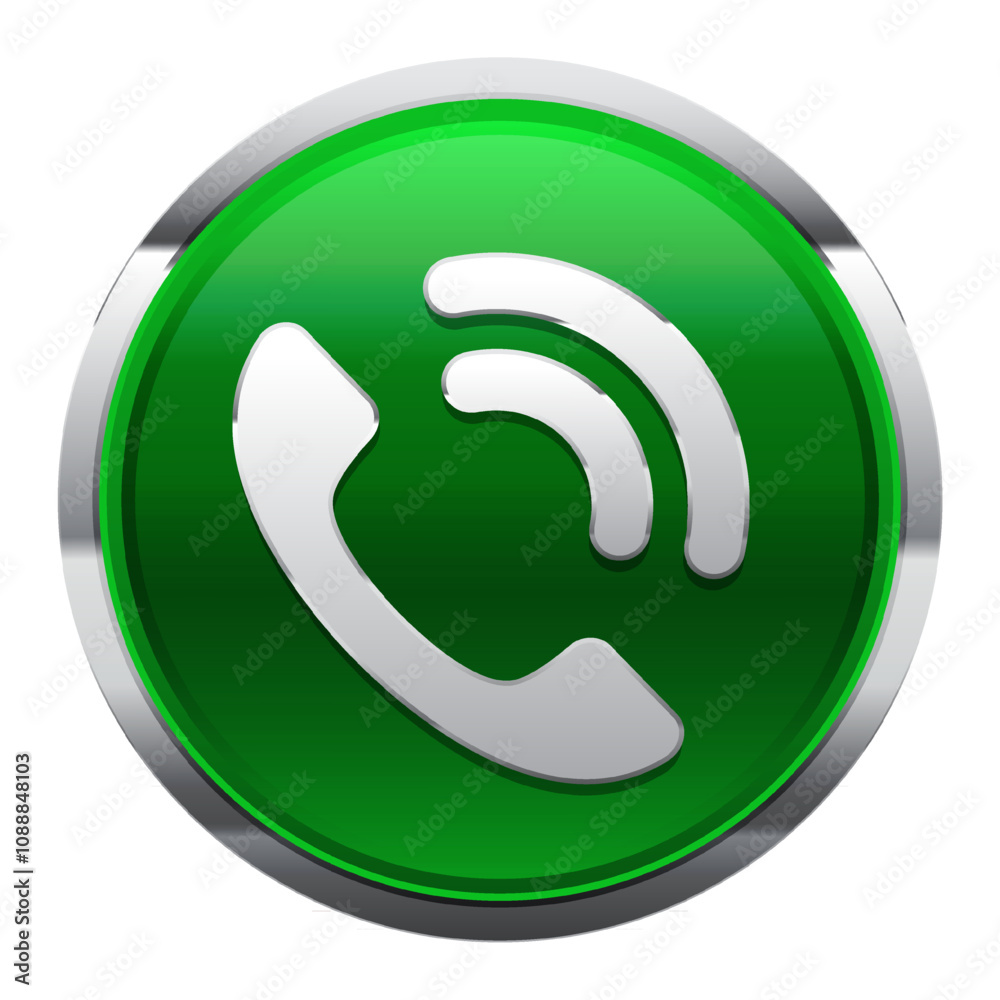 Isolated green call button with silver border Isolated green call button with silver border