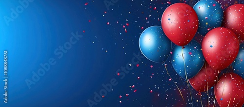 Wallpaper Mural Colorful balloons in red and blue with confetti on a blue background, perfect for celebrations. Torontodigital.ca
