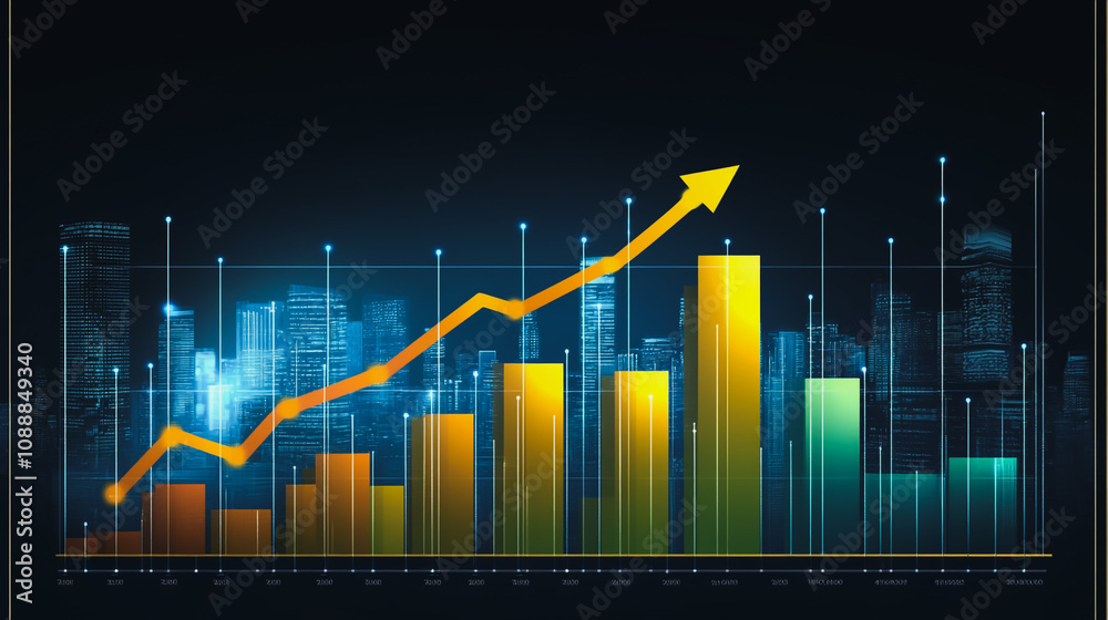 Naklejka premium Abstract black background with 3D Colorful charts and graphs with statistics to innovative analyze business potential and forecast future development of companies growth.