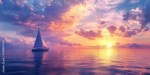 Peaceful moment of sailing at sunset with a sky filled with clouds and vibrant colors.