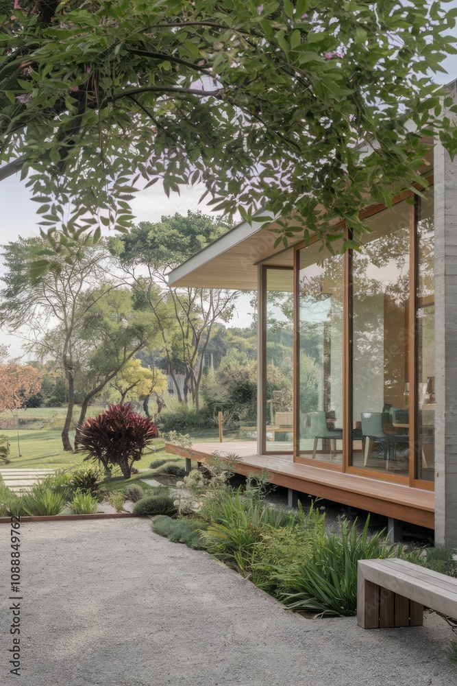 Modern Contemporary Home with Floor-to-Ceiling Windows and Beautiful Landscaping