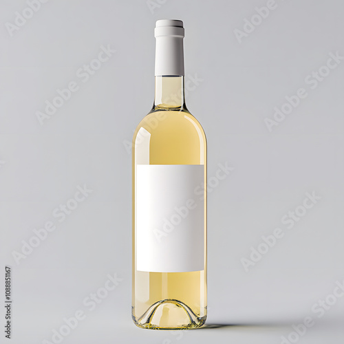 isolate white wine bottle with blank white mockup label