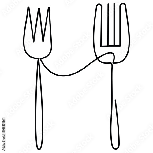A handrawn Knife and fork continuous Single line art